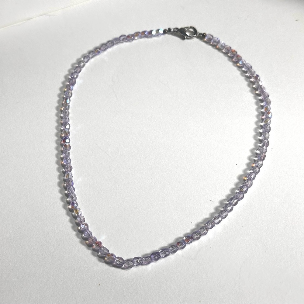 Lavender Hue Fairycore Aurora Borealis Faceted Bead Choker Necklace Small 14 in